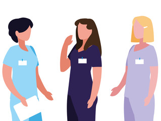female medicine workers with uniform characters