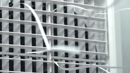 Close up shot of blowing Evaporative cooler fan, Slow motion