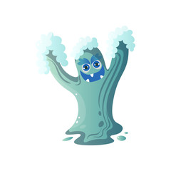 Scary water monster with two hands waves up, drops down