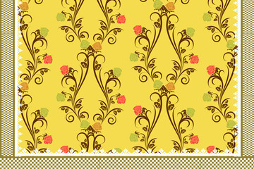 Damask Style Yellow Background Floral Pattern