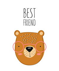 Vector poster with cute doodle bear for kids