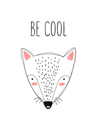 Vector poster with cute doodle fox for kids