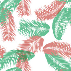 Tropical Palm Tree Leaves. Vector Seamless Pattern. Simple Silhouette Coconut Leaf Sketch. Summer Floral Background. Wallpaper of Exotic Palm Tree Leaves for Textile, Fabric, Cloth Design, Print, Tile