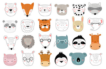 Vector collection of cute doodle animals for kids