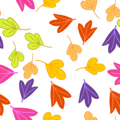 Seamless botaniacal pattern with colorful leaves, summer, autumn background.