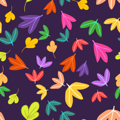 Seamless botaniacal pattern with colorful leaves, summer, autumn background.