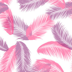 Tropical Palm Tree Leaves. Vector Seamless Pattern. Simple Silhouette Coconut Leaf Sketch. Summer Floral Background. Pink Wallpaper of Exotic Palm Tree Leaves for Textile, Fabric, Cloth Design, Print.