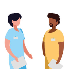interracial couple medicine workers with uniform characters