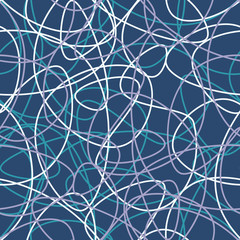 Vector abstract seamless scribble background. Fantasy modern tangled pattern. Digital tortuous design. Creative tangled composition.