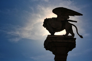 Padova, Italy, historical center, venetian lion symbol silhouette