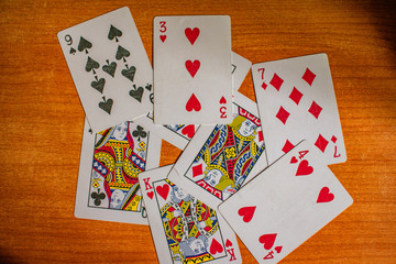 playing cards on green background