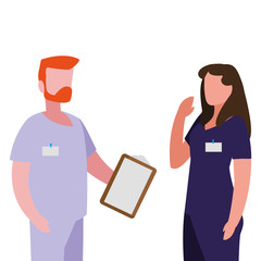 couple medicine workers with uniform characters