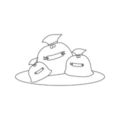 Funny isolated bags with stripes. White background. Black and white sketch, element for a colouring book. Cartoon style illustration. Vector.