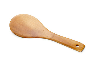 Wooden kitchen shovel on white background