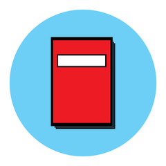 The graphic of red book or diary planner with white panel on the labor and light blue circle with white background , isolated style.