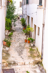 Italy, Ostuni, a typical street in the ancient historic center