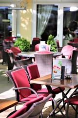 tables and chairs in a restaurant