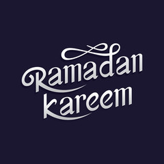 Vector typographic illustration of handwritten Ramadan Kareem retro label with dark background. lettering composition of Muslim holy month. Vector illustration