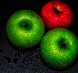 fresh apples on black backgroundgreen and red Apple on a black background Wallpapers, healthy food