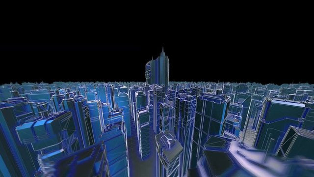 Geometric metal future cityscape. Seamless retro futuristic animation smart cities concept 