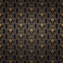 Vintage art deco texture. Black and gold pattern. Ornate background in retro style. Vector image