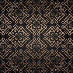 Luxury art deco wallpaper. Black and gold pattern. Background in retro style. Vector vintage illustration