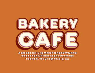 Vector logotype Bakery Cafe with 3D retro Font. Vintage style isometric Alphabet Letters, Numbers and Symbols 