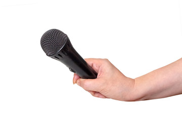 Female hand holding microphone