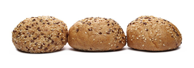 Bread with sesame, burger buns isolated on white background