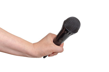 Black microphone in woman's hand