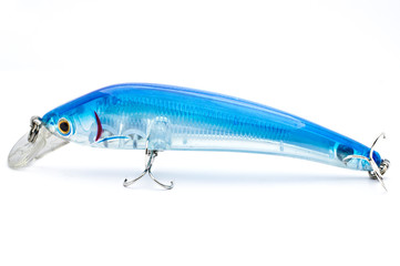 Bait for fishing wobbler with hooks on a white background