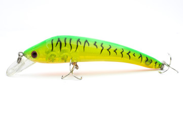 Bait for fishing wobbler with hooks on a white background