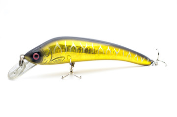 Bait for fishing wobbler with hooks on a white background