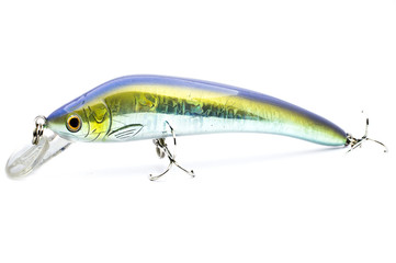 Bait for fishing wobbler with hooks on a white background