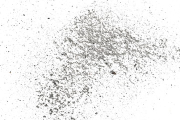 Ash, dust isolated on white background, texture top view