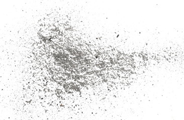 Ash, dust isolated on white background, texture top view