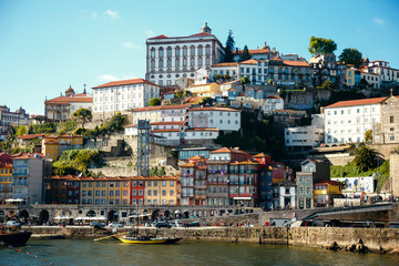 Panorama of river Douro and the old town of Porto, the second largest city in Portugal after Porto