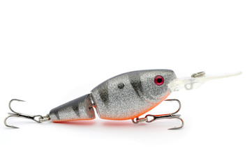 Bait for fishing wobbler with hooks on a white background