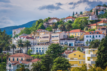 Obraz premium Townhouses in Herceg Novi city, located at the entrance of Bay of Kotor, Montenegro