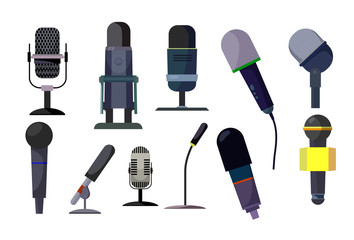 Professional microphones set. Collection of speakers. Can be used for topics like audio studio, record, radio