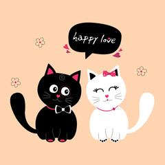 Postcard with happy love cats. Valentine's Day concept