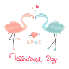 Flamingo's love. Little animals with big love. Valentine's day postcard
