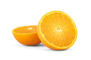 Orange fruit vegan on white background. Vitamin-C in natural form of fruit cut in half delicious.