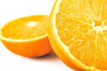 Orange fruit vegan on white background. Vitamin-C in natural form of fruit cut in half delicious.