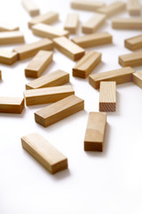 Wooden rectangles arranged differently over a white background. Copy space. Cover background template for the presentation, brochure, web, banner, catalog, poster, book, magazine