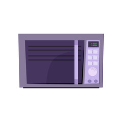 Obraz premium Microwave cooker cartoon illustration. Grey mini oven. Home appliance concept. Vector illustration can be used for topics like housekeeping, kitchen, cooking