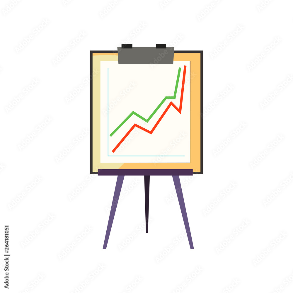 Poster presentation board. stand with growth diagrams. office attributes concept. vector illustration can b