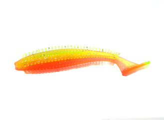 Fishing lure silicone twister isolated on white background.