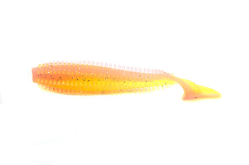 Fishing lure silicone twister isolated on white background.