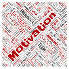 Vector conceptual business leadership strategy, management value square red word cloud isolated background. Collage of success, achievement, responsibility, intelligence authority or competence